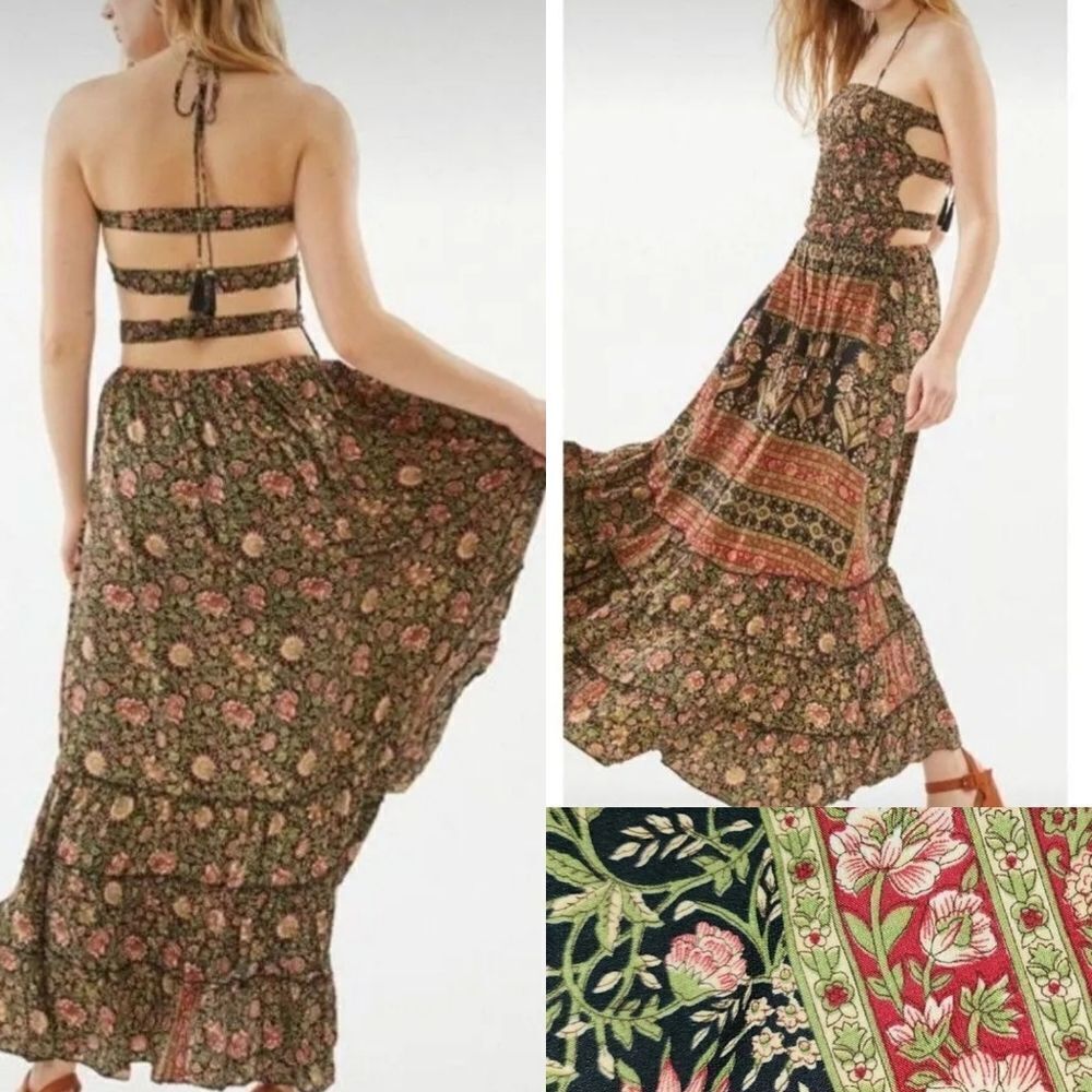 RAGA XL Wild Rose floral sexy cutout back boho maxi dress EXTRA LARGE